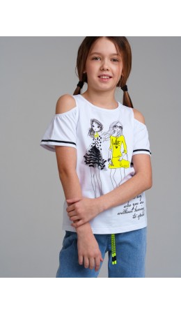 Фуфайка трикотажная для девочек (футболка) белый,разноцветный