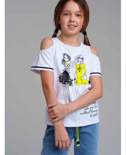 Фуфайка трикотажная для девочек (футболка) белый,разноцветный