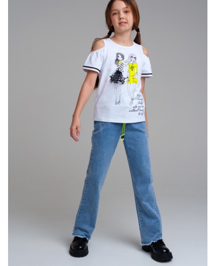 Фуфайка трикотажная для девочек (футболка) белый,разноцветный