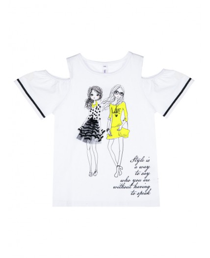 Фуфайка трикотажная для девочек (футболка) белый,разноцветный