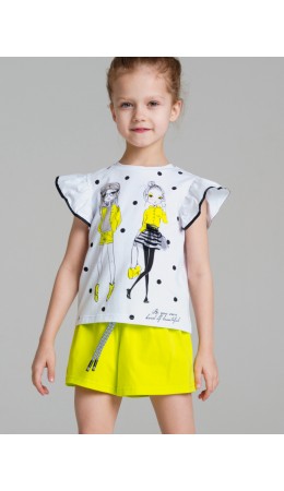 Фуфайка трикотажная для девочек (футболка) белый,разноцветный