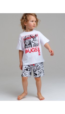 Комплект трикотажный для мальчиков: фуфайка (футболка), шорты белый,разноцветный