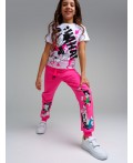 Брюки трикотажные для девочек фуксия,разноцветный