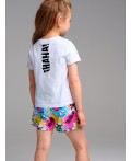 Комплект трикотажный для девочек: фуфайка (футболка), шорты разноцветный