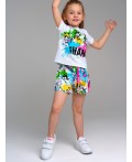 Комплект трикотажный для девочек: фуфайка (футболка), шорты разноцветный