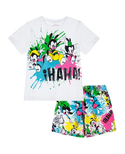 Комплект трикотажный для девочек: фуфайка (футболка), шорты разноцветный