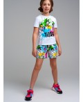 Комплект трикотажный для девочек: фуфайка (футболка), шорты разноцветный