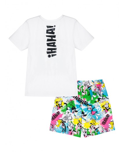 Комплект трикотажный для девочек: фуфайка (футболка), шорты разноцветный