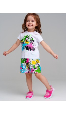 Комплект детский трикотажный для девочек: фуфайка (футболка), шорты разноцветный