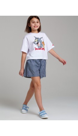 Шорты текстильные для девочек тёмно-синий,белый