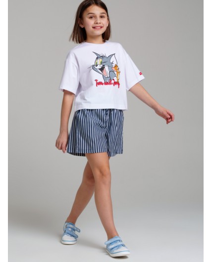 Шорты текстильные для девочек тёмно-синий,белый