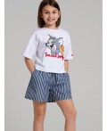 Шорты текстильные для девочек тёмно-синий,белый