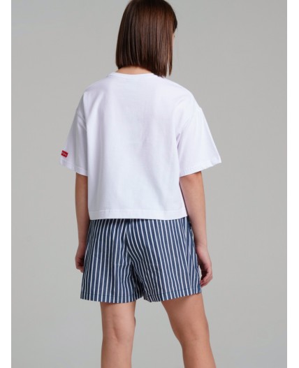 Шорты текстильные для девочек тёмно-синий,белый