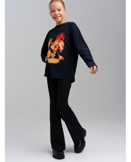 Фуфайка трикотажная для девочек (футболка с длинными рукавами) черный