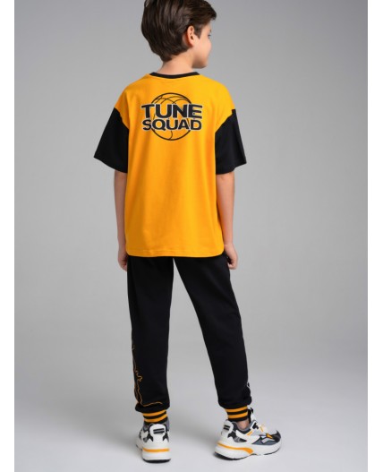 Комплект трикотажный для мальчиков: фуфайка (футболка), брюки оранжевый,черный