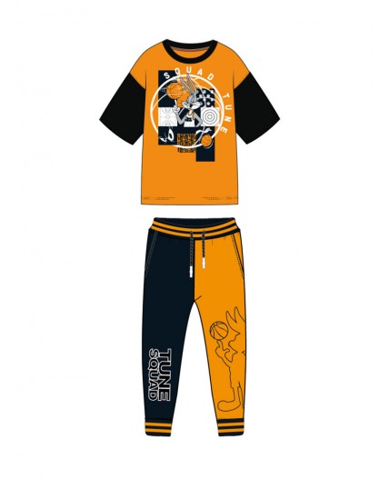 Комплект трикотажный для мальчиков: фуфайка (футболка), брюки оранжевый,черный