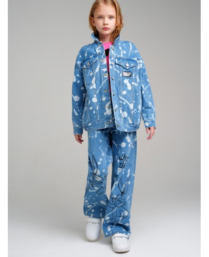 Куртка текстильная джинсовая для девочек голубой