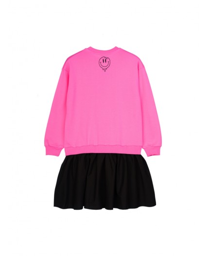 Платье трикотажное для девочек фуксия,черный