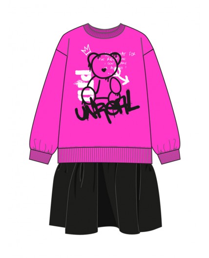 Платье трикотажное для девочек фуксия,черный