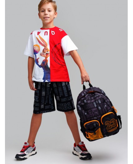 Рюкзак текстильный для мальчиков черный,оранжевый