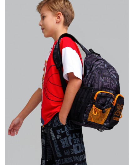 Рюкзак текстильный для мальчиков черный,оранжевый