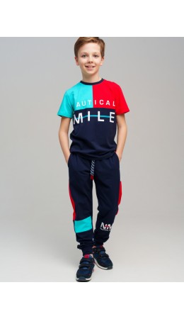 Комплект трикотажный для мальчиков: фуфайка (футболка), брюки тёмно-синий,красный,голубой