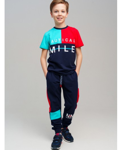 Комплект трикотажный для мальчиков: фуфайка (футболка), брюки тёмно-синий,красный,голубой