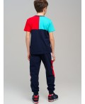 Комплект трикотажный для мальчиков: фуфайка (футболка), брюки тёмно-синий,красный,голубой