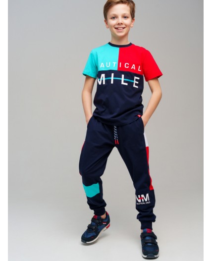 Комплект трикотажный для мальчиков: фуфайка (футболка), брюки тёмно-синий,красный,голубой
