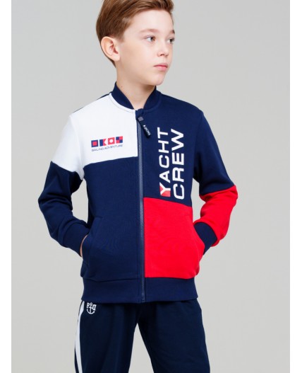 Толстовка трикотажная для мальчиков тёмно-синий,белый,красный