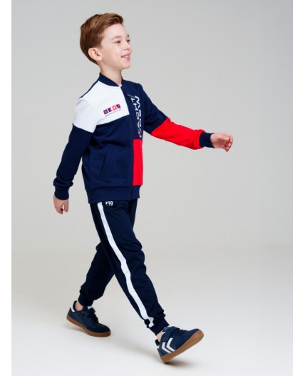 Толстовка трикотажная для мальчиков тёмно-синий,белый,красный