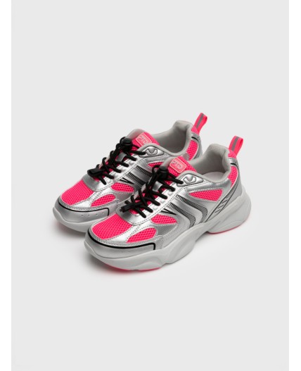 Полуботинки для девочек фуксия,серебряный