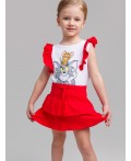 Комплект трикотажный для девочек: фуфайка (футболка), юбка-шорты белый,красный