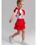 Комплект трикотажный для девочек: фуфайка (футболка), юбка-шорты белый,красный