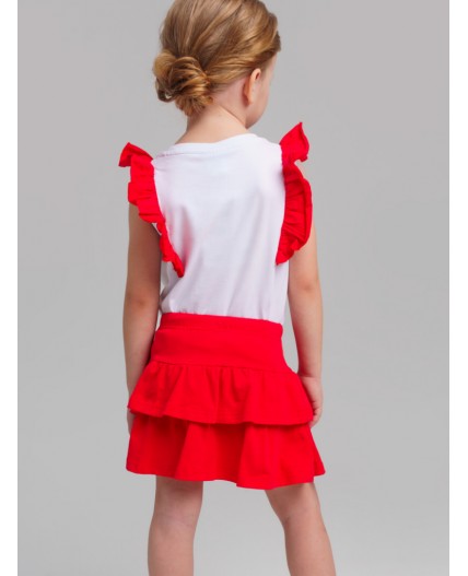Комплект трикотажный для девочек: фуфайка (футболка), юбка-шорты белый,красный