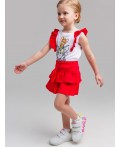 Комплект трикотажный для девочек: фуфайка (футболка), юбка-шорты белый,красный