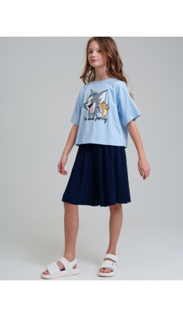 Фуфайка трикотажная для девочек (футболка) голубой