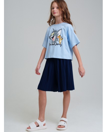 Фуфайка трикотажная для девочек (футболка) голубой