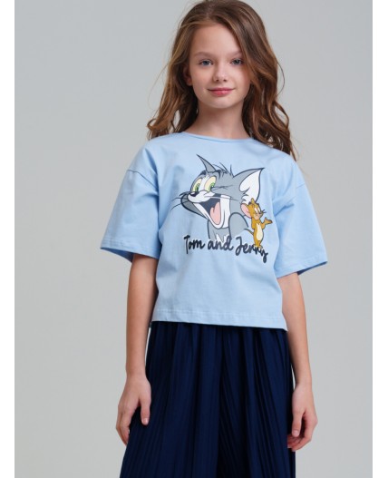 Фуфайка трикотажная для девочек (футболка) голубой