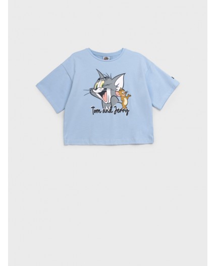 Фуфайка трикотажная для девочек (футболка) голубой