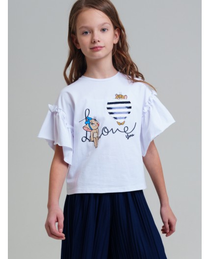 Фуфайка трикотажная для девочек (футболка) белый