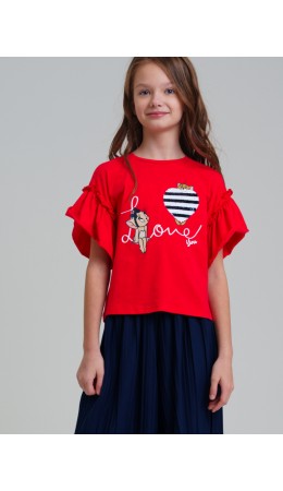 Фуфайка трикотажная для девочек (футболка) красный