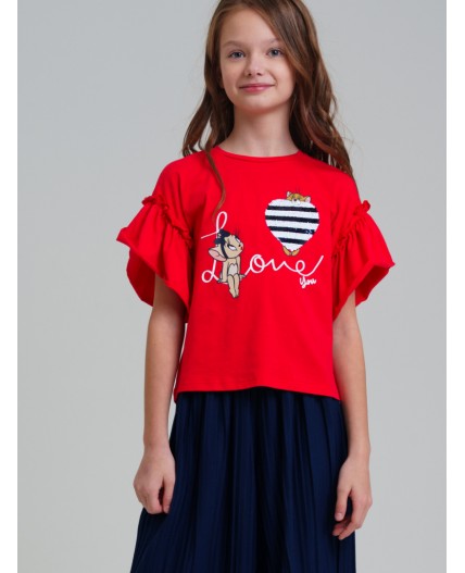Фуфайка трикотажная для девочек (футболка) красный