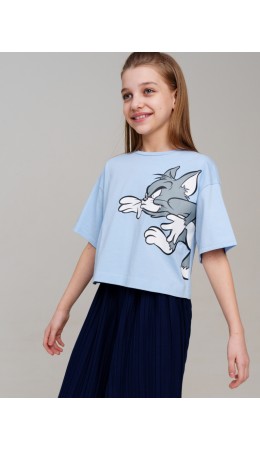 Фуфайка трикотажная для девочек (футболка) голубой