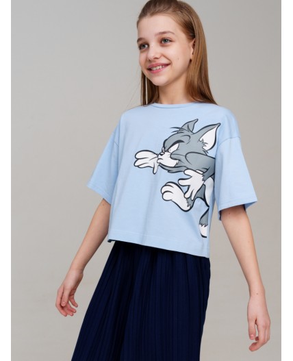 Фуфайка трикотажная для девочек (футболка) голубой