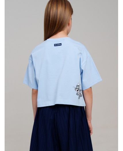 Фуфайка трикотажная для девочек (футболка) голубой