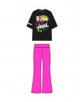 Комплект трикотажный для девочек: фуфайка (футболка), брюки черный,фуксия