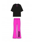 Комплект трикотажный для девочек: фуфайка (футболка), брюки черный,фуксия