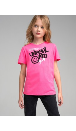 Фуфайка трикотажная для девочек (футболка) фуксия,черный