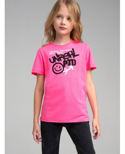 Фуфайка трикотажная для девочек (футболка) фуксия,черный